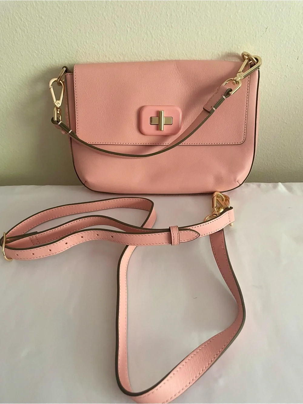 Blush Pink Leather Shoulder Bag with Top Handle